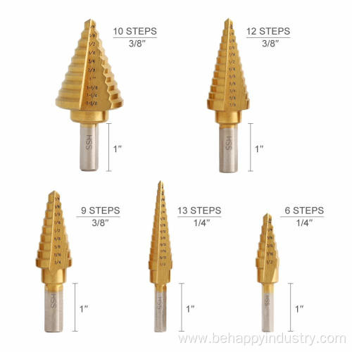 5PCS Step Drill Bits with Titanium Coated